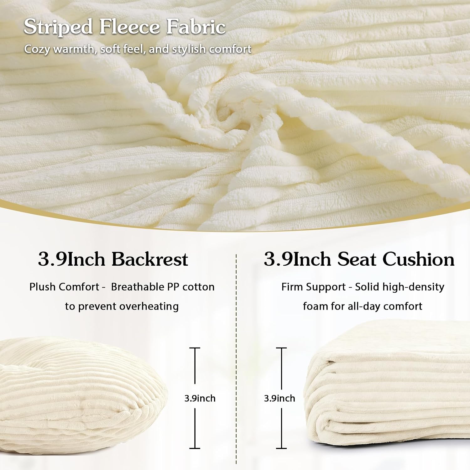 ANMINY 5pcs Glider Rocker Replacement Cushions Set - Thickened Fleece Glider Rocking Chair Cushions with 29.5 inch High Backrest & Side Pockets for Indoor Nursery, Washable & Non Slip, Beige