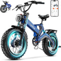 2000W/3000W Peak Motor Electric Bike for Adults, 48V/52V 25AH/30AH Battery Full Suspension Foldable Ebike, 20'x4.0' Fat Tires 35MPH Dirt Bike, 100/120 Miles Hydraulic Brake Magnesium Alloy Motorcycle