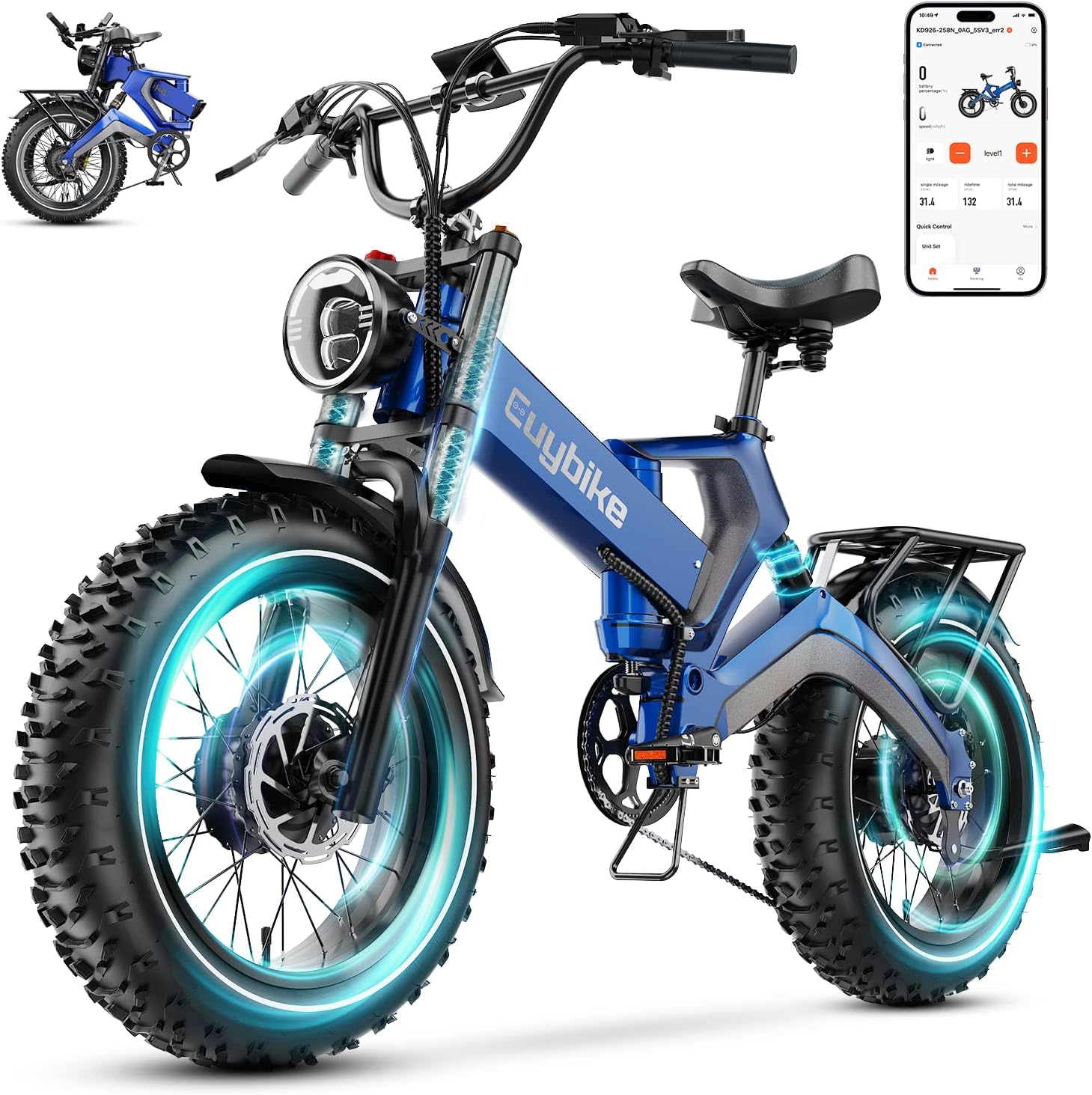 2000W/3000W Peak Motor Electric Bike for Adults, 48V/52V 25AH/30AH Battery Full Suspension Foldable Ebike, 20'x4.0' Fat Tires 35MPH Dirt Bike, 100/120 Miles Hydraulic Brake Magnesium Alloy Motorcycle