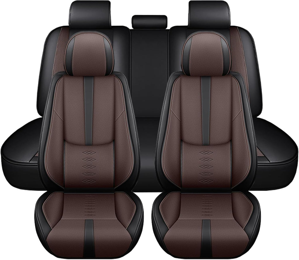 Leather Seat Covers for Jaguar XJ8 2000-2008,Premium Car Seat Covers Full Set,Waterproof Car Seat Protectors with Airbag,Comfort Interior Cover Seats for Cars(Black+Brown)