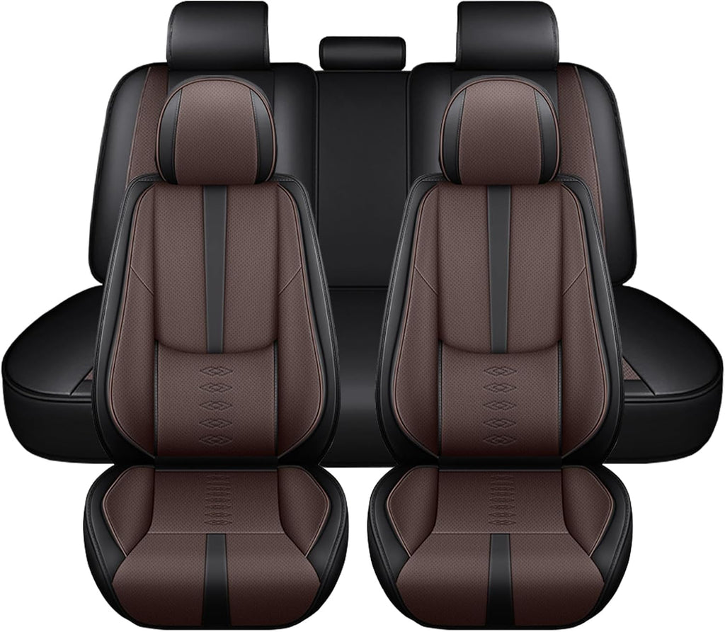 Leather Seat Covers for Hyundai Santa Cruz 2022-2025 2026,Premium Car Seat Covers Full Set,Waterproof Car Seat Protectors with Airbag,Comfort Interior Cover Seats for Cars(Black+Brown)