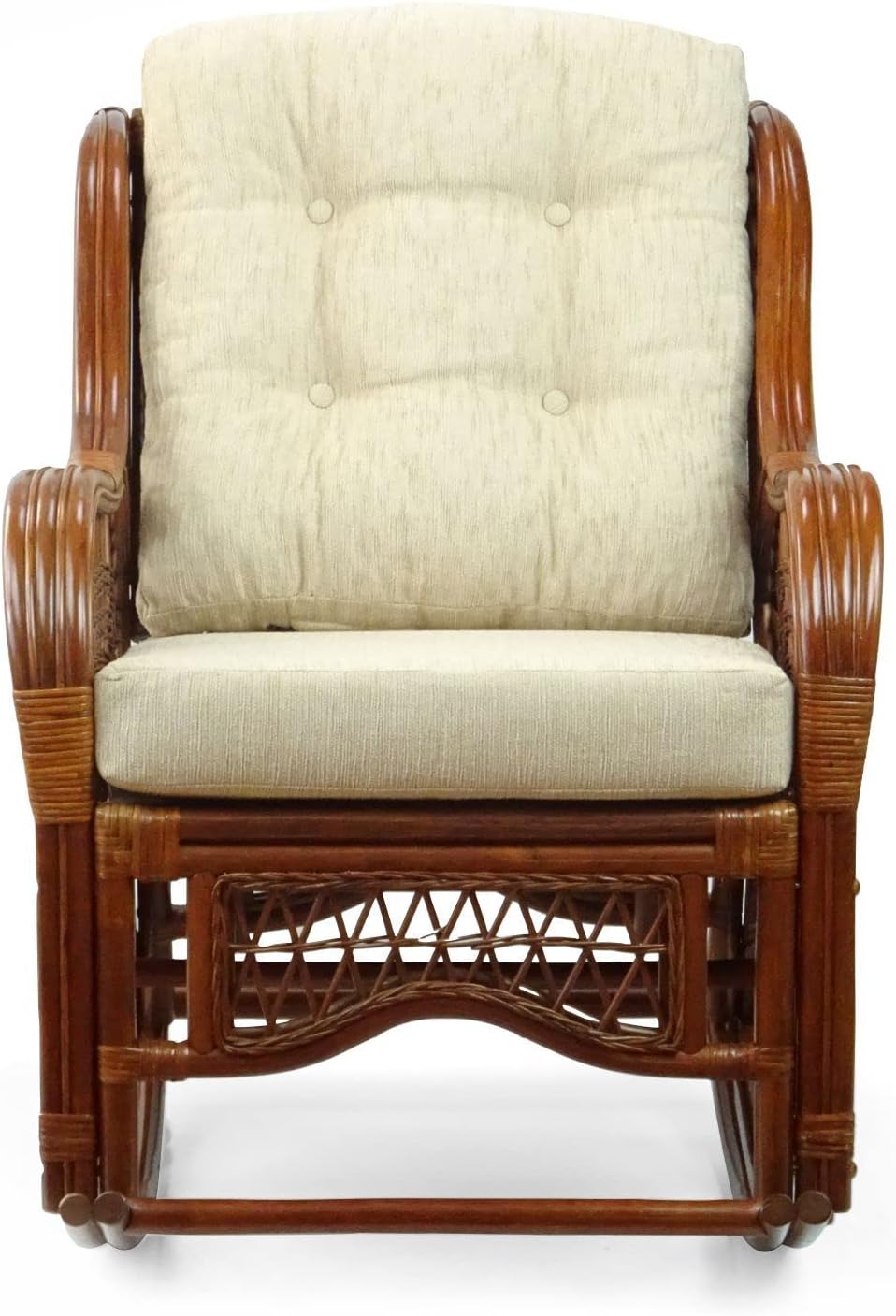 Malibu Rocking Handmade Lounge Chair ECO Natural Wicker Rattan Colonial Color with Cream Cushion, Indoor ONLY