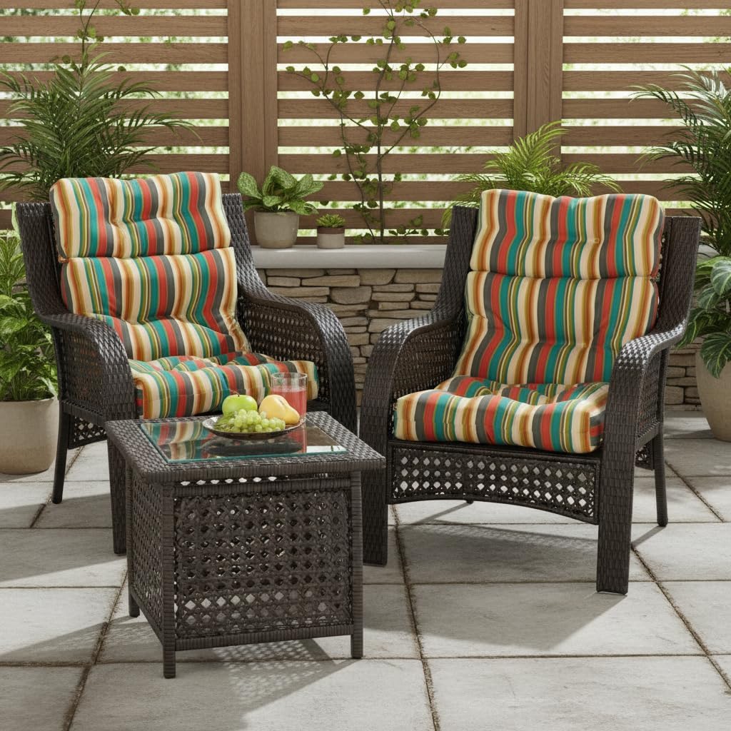 Greendale Home Fashions Outdoor 44x22-inch High Back Chair Cushions (Set of 2), Adobe Stripe