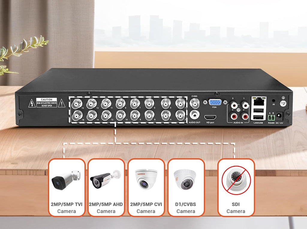 TIGERSECU Super HD 1080P 16 Channel DVR Security Recorder with 2TB Hard Drive, H.265 Hybrid 6-in-1 CCTV DVR Recorder Compatible with 2MP and 5MP TVI, AHD, CVI, Analog, RS485 PTZ and IP Cameras