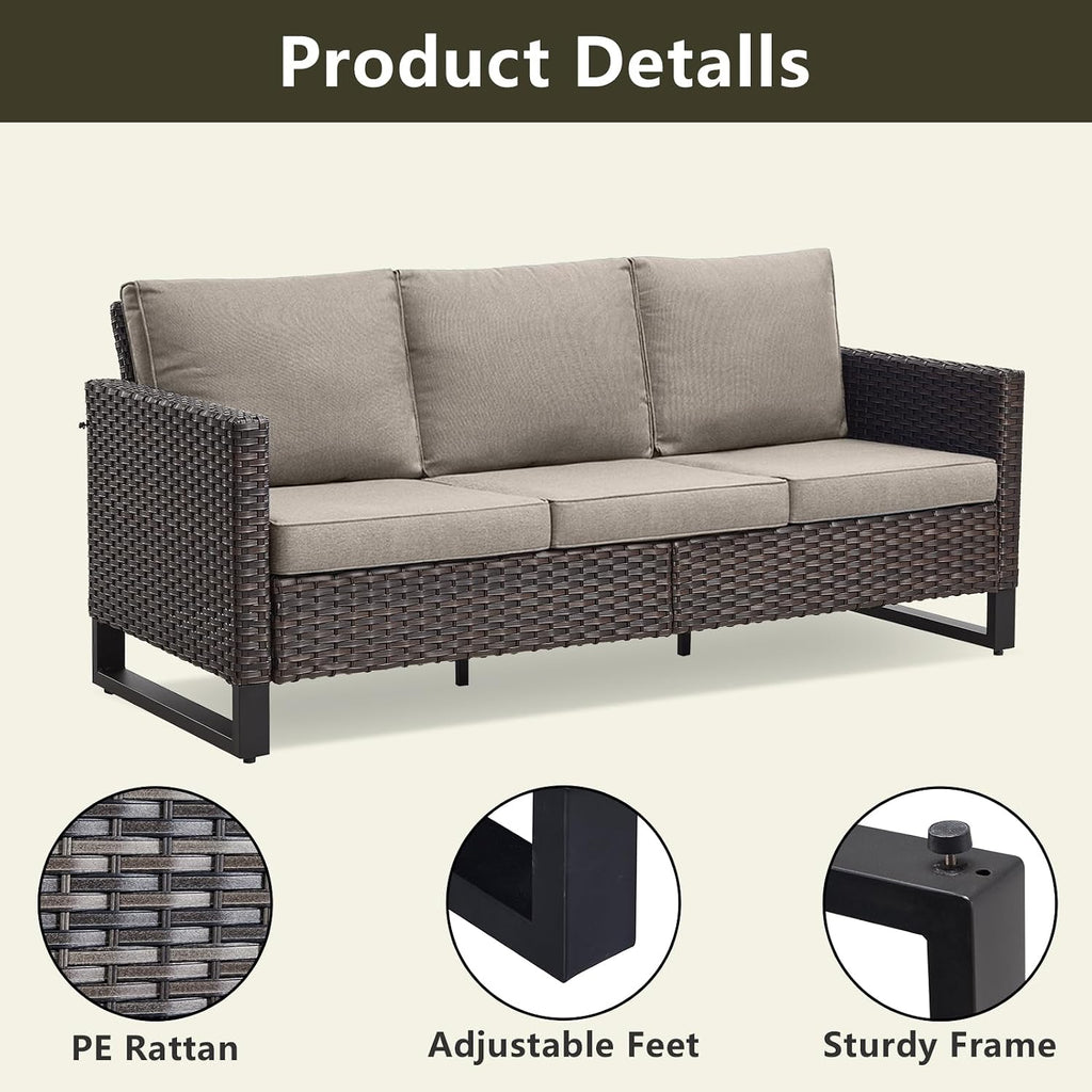 Luxury Wicker Outdoor Patio Furniture Set - 6 Piece Patio Conversation Set with 2 Swivel Rocker Chairs,2 Rattan Ottoman,1 Couch and 1 Metal Side Table for Outside Porch Deck Backyard(Brown/Grey)