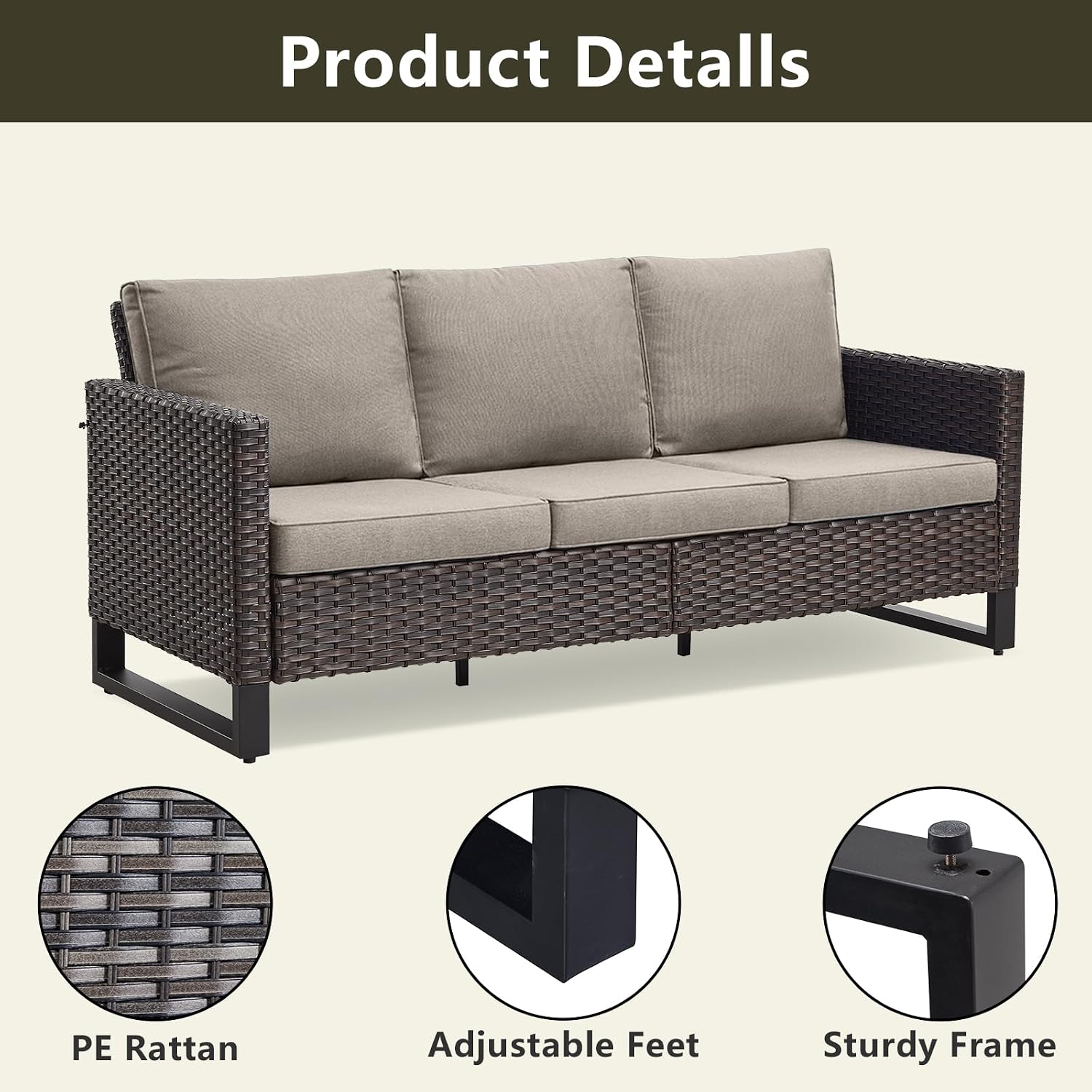 Luxury Wicker Outdoor Patio Furniture Set - 6 Piece Patio Conversation Set with 2 Swivel Rocker Chairs,2 Rattan Ottoman,1 Couch and 1 Metal Side Table for Outside Porch Deck Backyard(Brown/Grey)