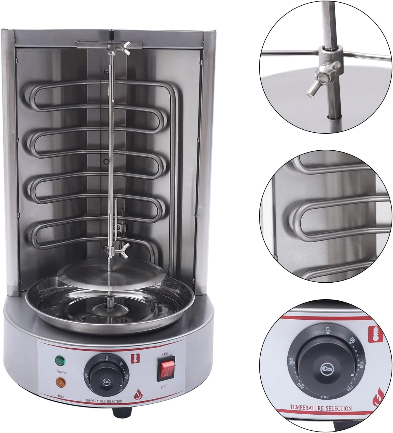Commercial Electric Grill, Gyros Rotisserie Grill Machine 3KW w/2 Heating Pipes Machine Automatic Rotating Machine for Party Famil Restaurants (2 heating pipes)