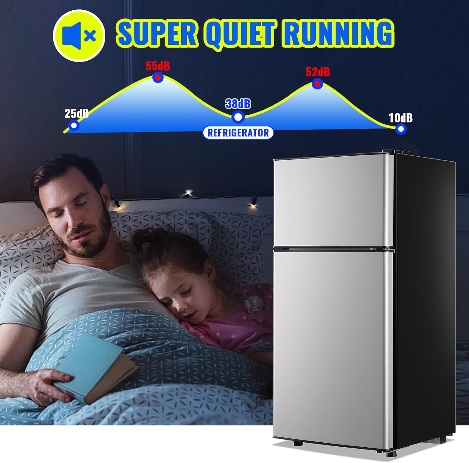 Small Fridge with Freezer Small Refrigerator 2.4 Cu.ft Fridge Dual Door Apartment Size for Personal Senven Temp Gear Silver