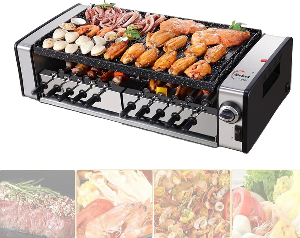 Electric Barbecue Grill, Automatic Rotating Grill Grate,Smokeless Rotary,10 Skewers Rotating Grill Grate,Double Layer Capacity,For Home,Kitchen,Outdoor Party Campfire Barbecue