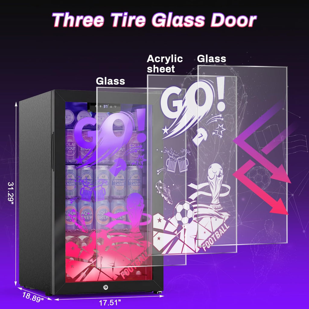 Velivi Gaming Mini Fridge with Led Lights, 3.2 Cu Ft Gaming Light Up Glass Door Beverage Refrigertor Small Lockable Drink Cooler For For Soda Beer, Cyberpunk Gaming Rooms Bar Home Party