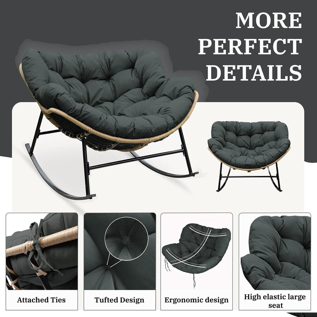 Outdoor Rocking Chair Cushions 6.3' Thick, Only Cushion, Waterproof, Fade-Resistant, Patio Egg Lounge Chair Cushion with 6 Straps, Indoor Papasan Chair Cushion (Dark Gray)