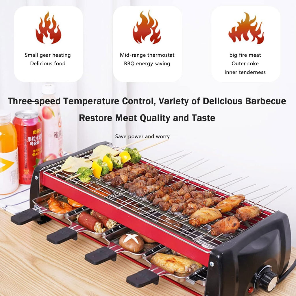 Health BBQ Grill Electric Double Layer with Adjustable Temperature and Drip Tray, Indoor Kitchen Dining Tabletop Griddle BBQ Barbecue Smoke-Free Grill Stove for Kitchen Dinner Festival Cooking,L