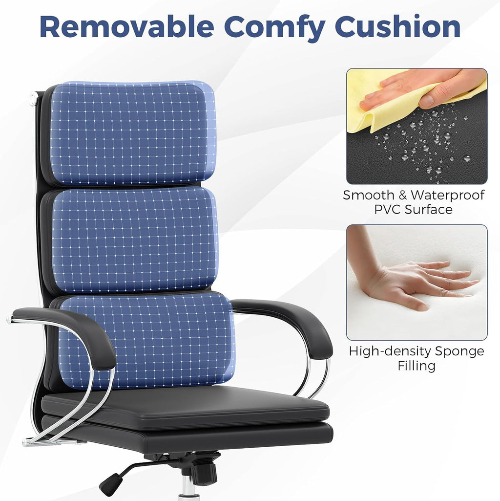COSTWAY Ergonomic Leather Office Chair, High Back Executive Computer Chair w/Adjustable Height & Rocking Function, Adjustable Lumbar Support, Cushioned Seat, Padded Armrests for Home Office
