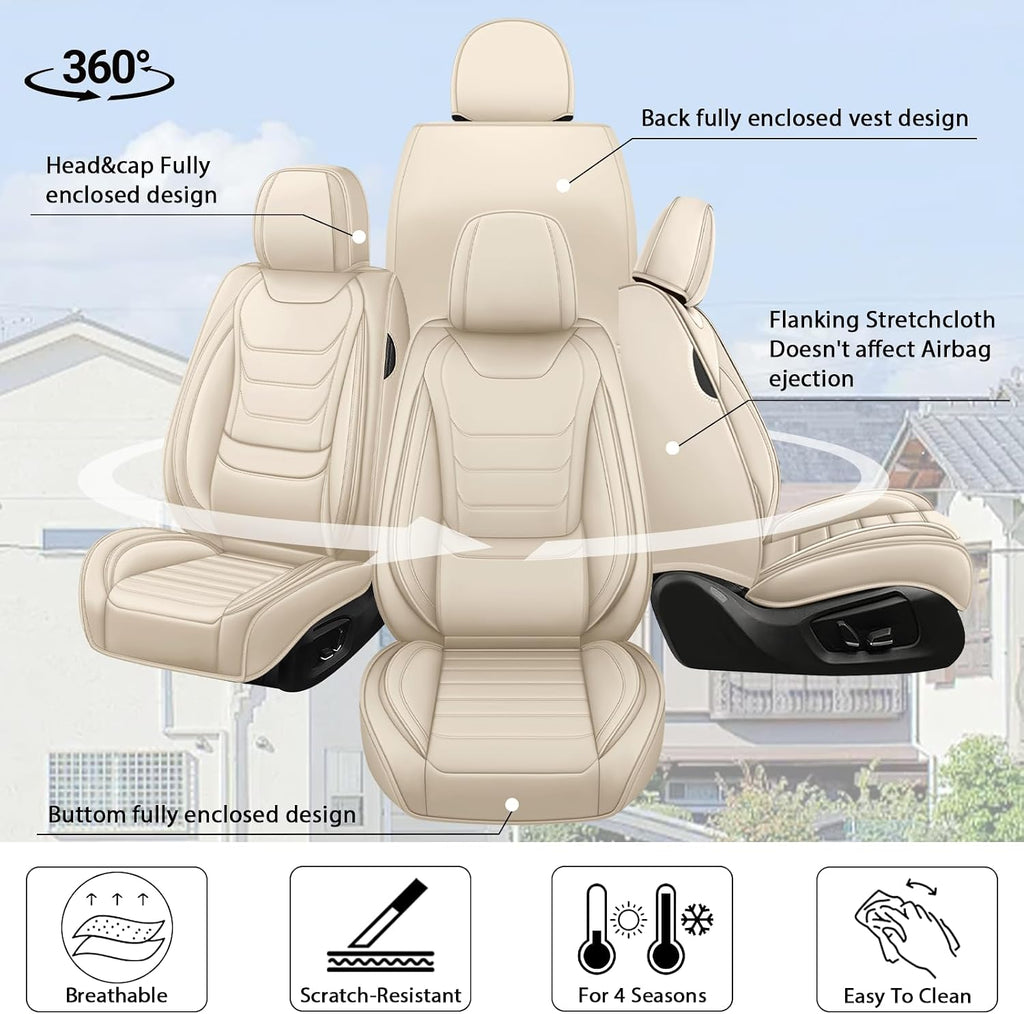 Fit for Toyota Tacoma 2004-2025 Custom Seat Covers, PU Leather Car Seat Covers, Full Coverage Protection, Thick Cushioning Seat Protectors(Standard Full Set/Beige)