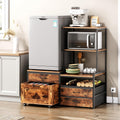 Herture Mini Fridge Stand with Wine Rack, Kitchen Bakers Rack with Power Outlet, Microwave Oven Stand, Coffee Bar, Movable Drawers, for Dorm,Office, Brown HB04BXN