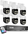 ZOSI 8CH (16CH Expandable) 4K PoE Security Camera System with AI Face Person Vehicle Detection, 6 x 5MP 3K Outdoor Auto Tracking PT PoE Camera with 5X Digital Zoom, 2-Way Audio, 8CH NVR with 2TB HDD
