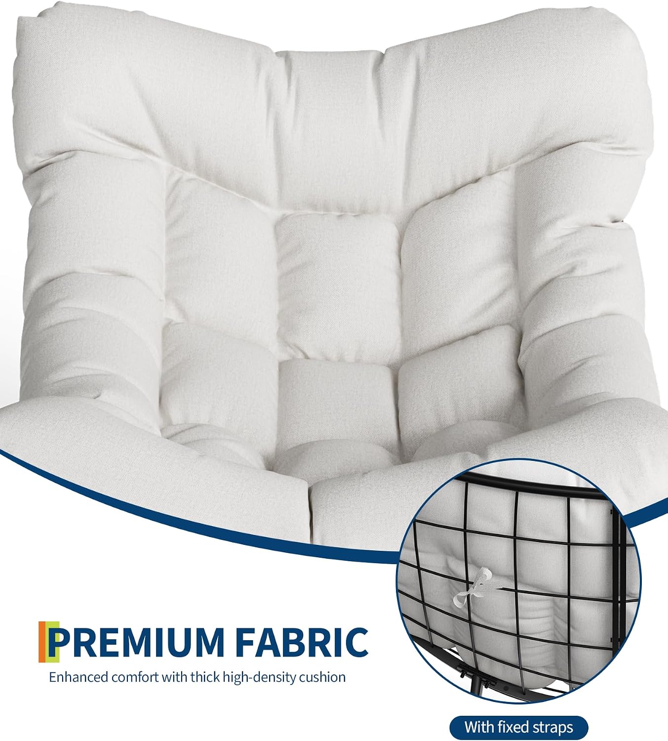 GarveeLife Outdoor Oversized Papasan Rocking Chair with Footrest, Patio Lounge Chair with Ottoman and Sturdy Metal Frame, Patio Rattan Egg Rocker for Balcony Backyard Porch Bedroom, White