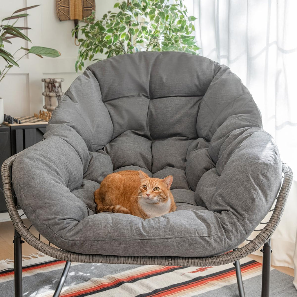 Barton Rocking Chair Outdoor Papasan Rocking Chair with Cushion Outdoor/Indoor Rocker Chair Patio Porch Garden Backyard, Grey