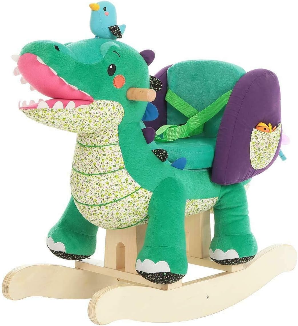 labebe Child Rocking Horse Toy, Stuffed Animal Rocking Horse, Green Crocodile Plush Rocker Toy for Kid 6 Month -3 Years, Wooden Rocking Horse Chair/Rocker/Animal Ride on