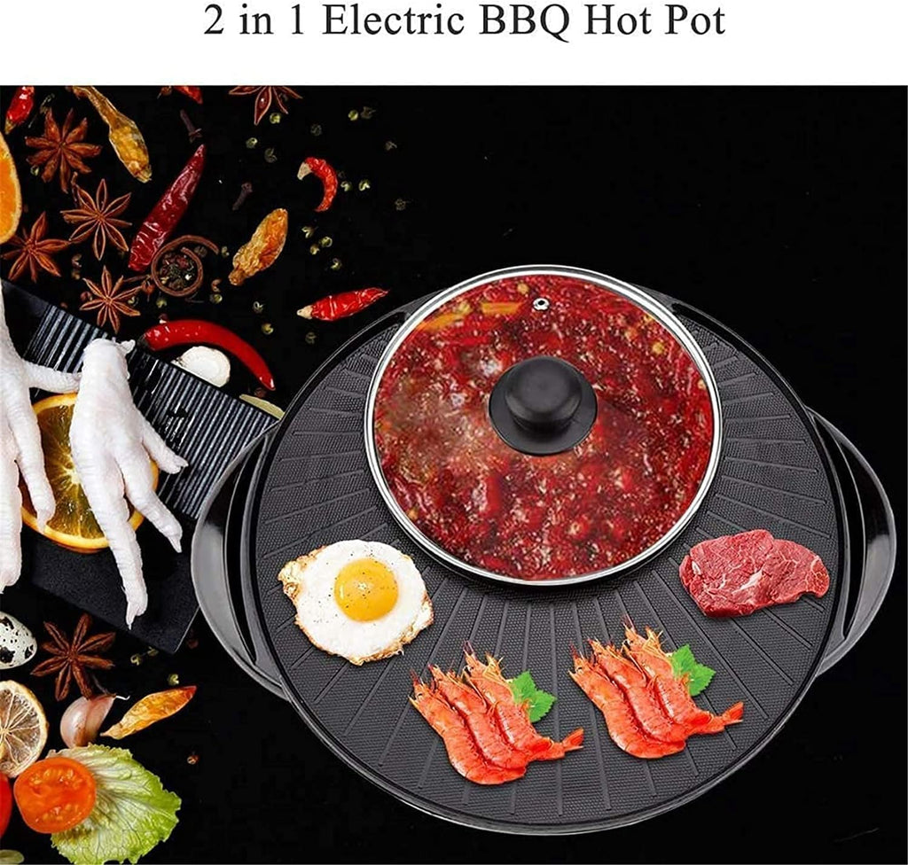 2 In 1 Electric Pan Hot Pot-Multi-functional BBQ Frying Cook Grill Korean non-stick pan Kitchen