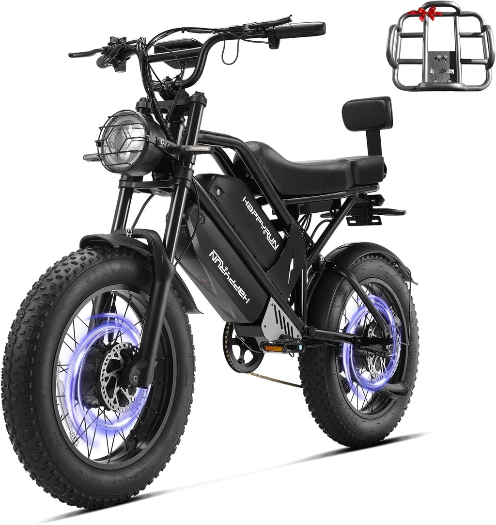 HAPPYRUN G70 Pro Dual Motor Electric Bike for Adults 5000 Peak Motor Removable Dual Battery All-Terrain 20' Fat Tire Ebike 36MPH 85+ Miles 38Ah Battery Hydraulic Disc Brake