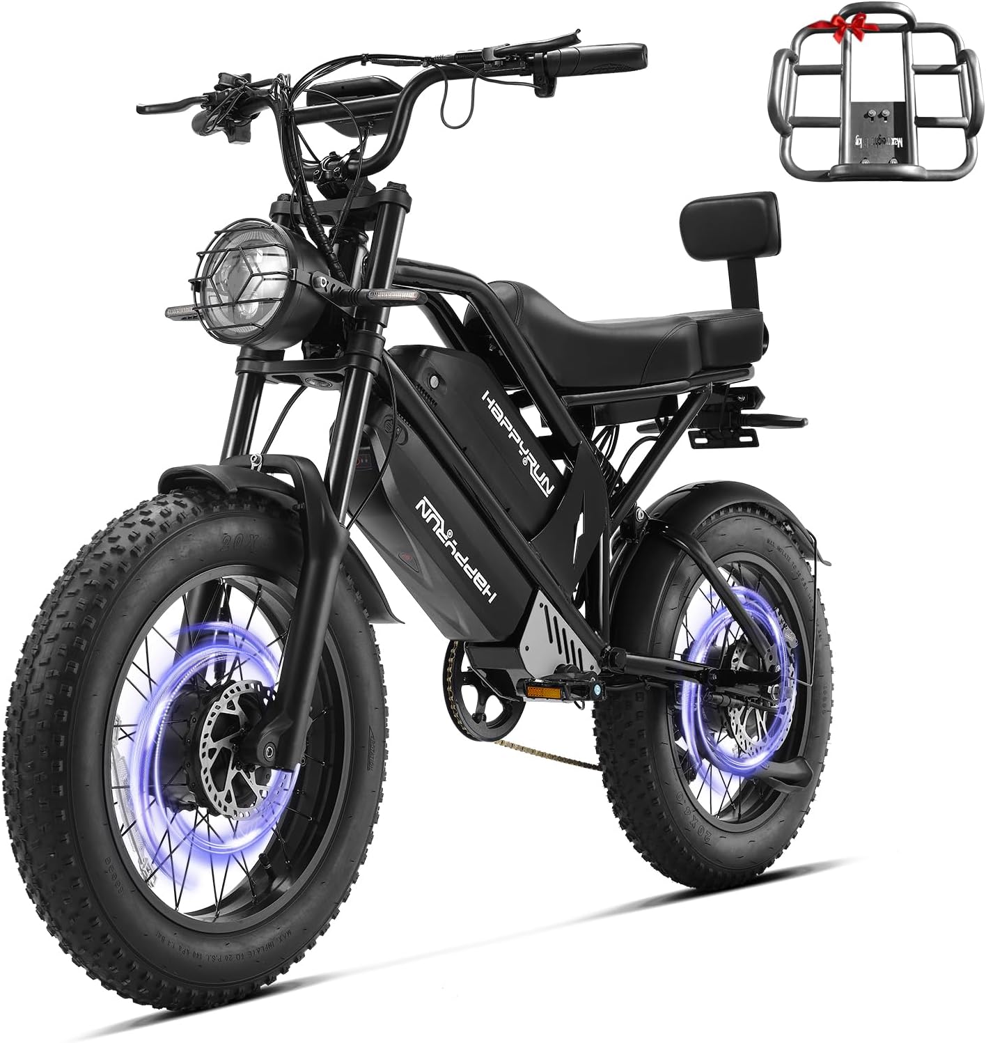 HAPPYRUN G70 Pro Dual Motor Electric Bike for Adults 5000 Peak Motor Removable Dual Battery All-Terrain 20' Fat Tire Ebike 36MPH 85+ Miles 38Ah Battery Hydraulic Disc Brake