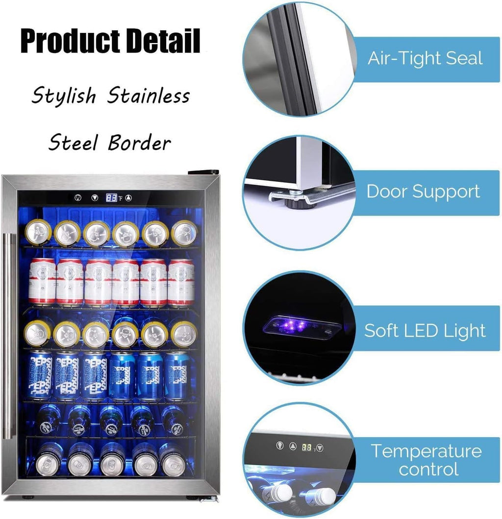 Antarctic Star Beverage Refrigerator Cooler - 145 Can Mini Fridge Glass Door for Soda Beer or Wine Small Drink Dispenser Clear Front for Home, Office or Bar, Silver,4.4cu.ft