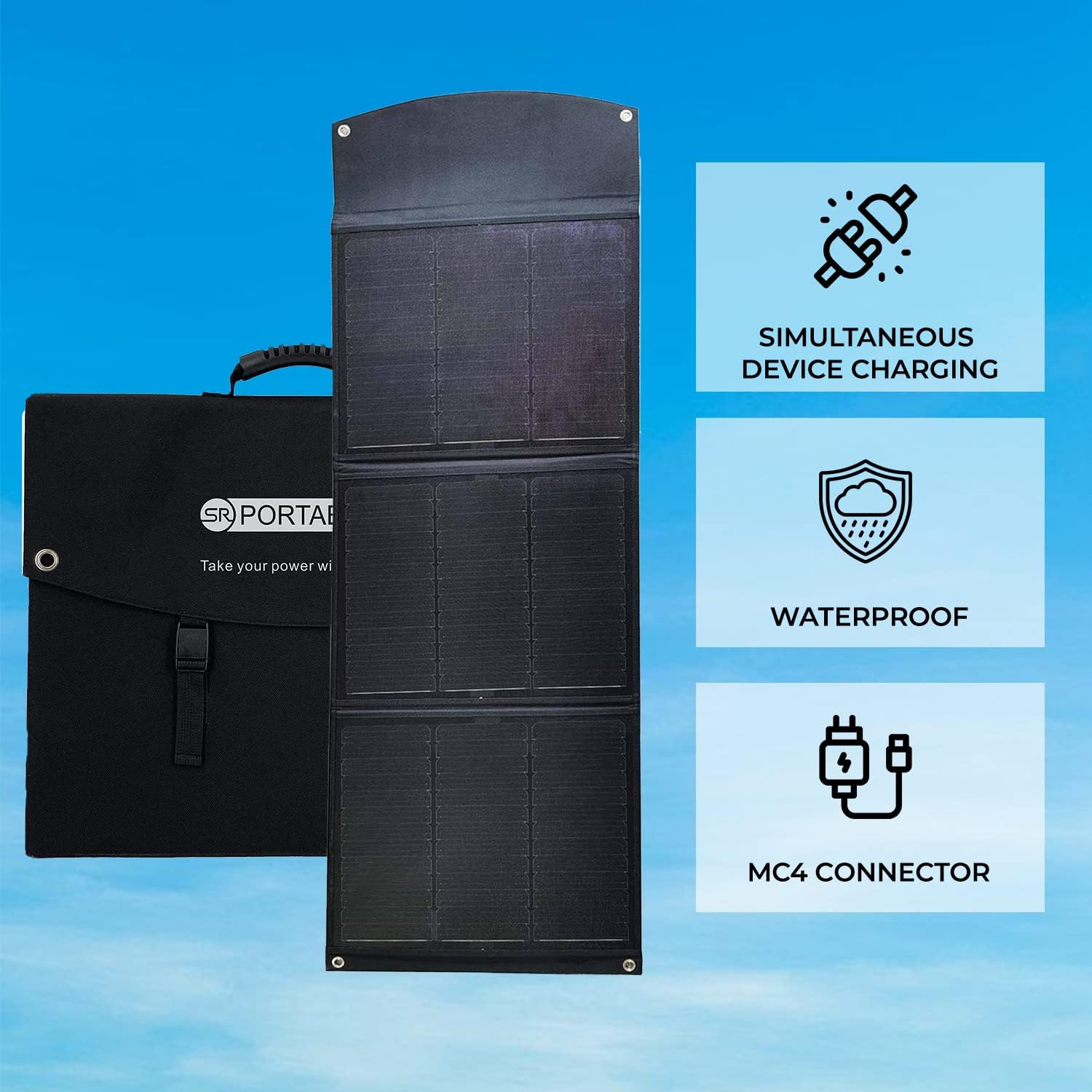 SR Portables Solar Panel with Adjustable Kickstand, MC4 Connector, Compatible with SR Portables Solar Generator Minotaur, for Camping, Hiking, Blackouts, and More (100, Watts)