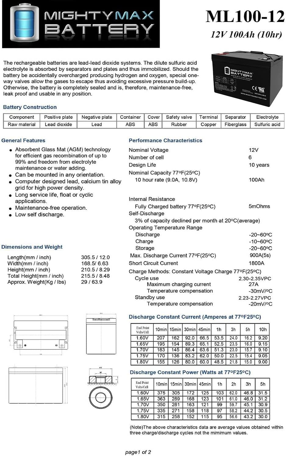 Mighty Max Battery 12V 100Ah SLA Battery for Patriot Solar 100W Portable Generator