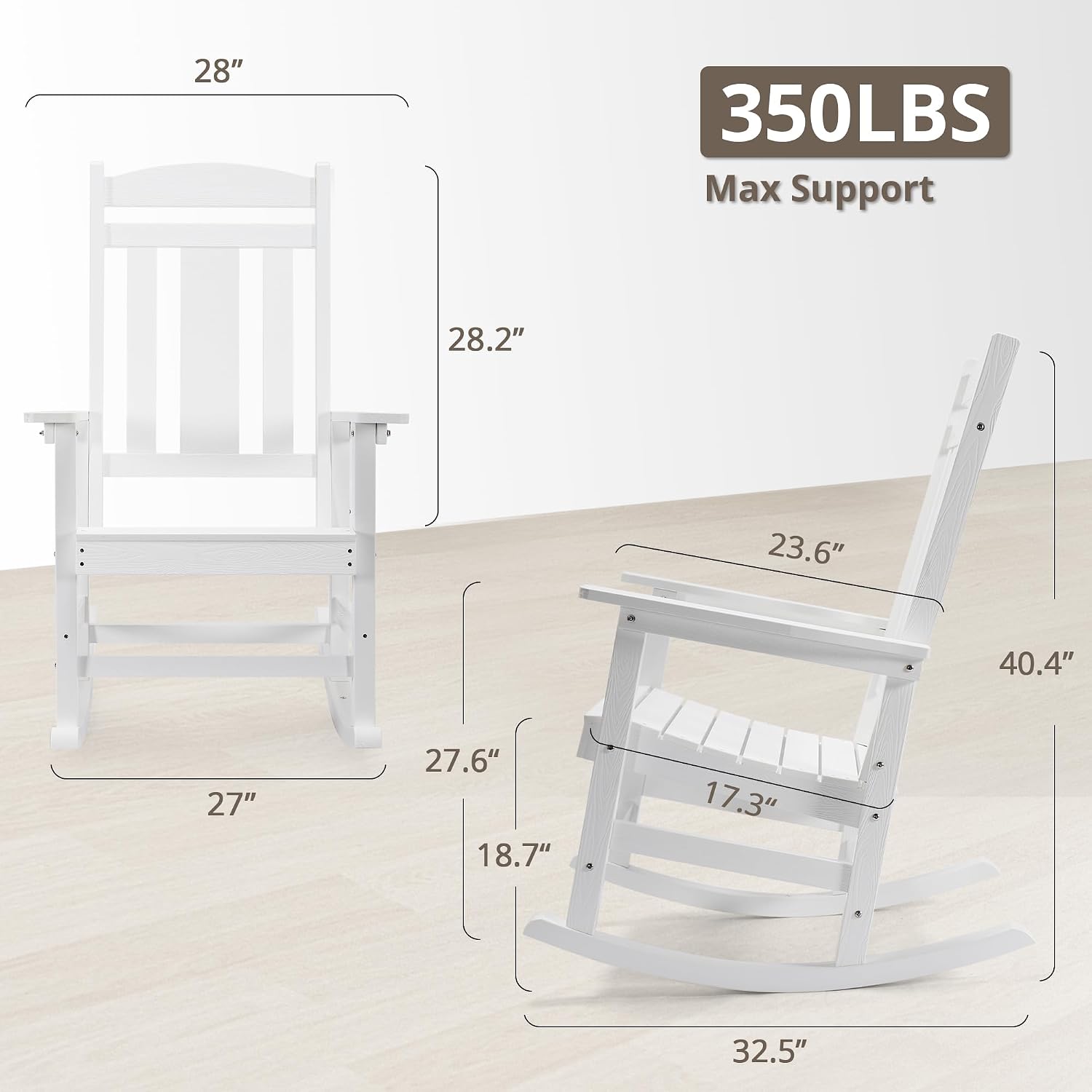 LUE BONA Outdoor Rocking Chairs Set of 4, Weather Resistant HDPS Poly Rocker Chairs, 350lb Heavy Duty, Oversized Porch Rocker for Adult, High Back Smooth Rocking Chairs for Outdoor & Indoor, White