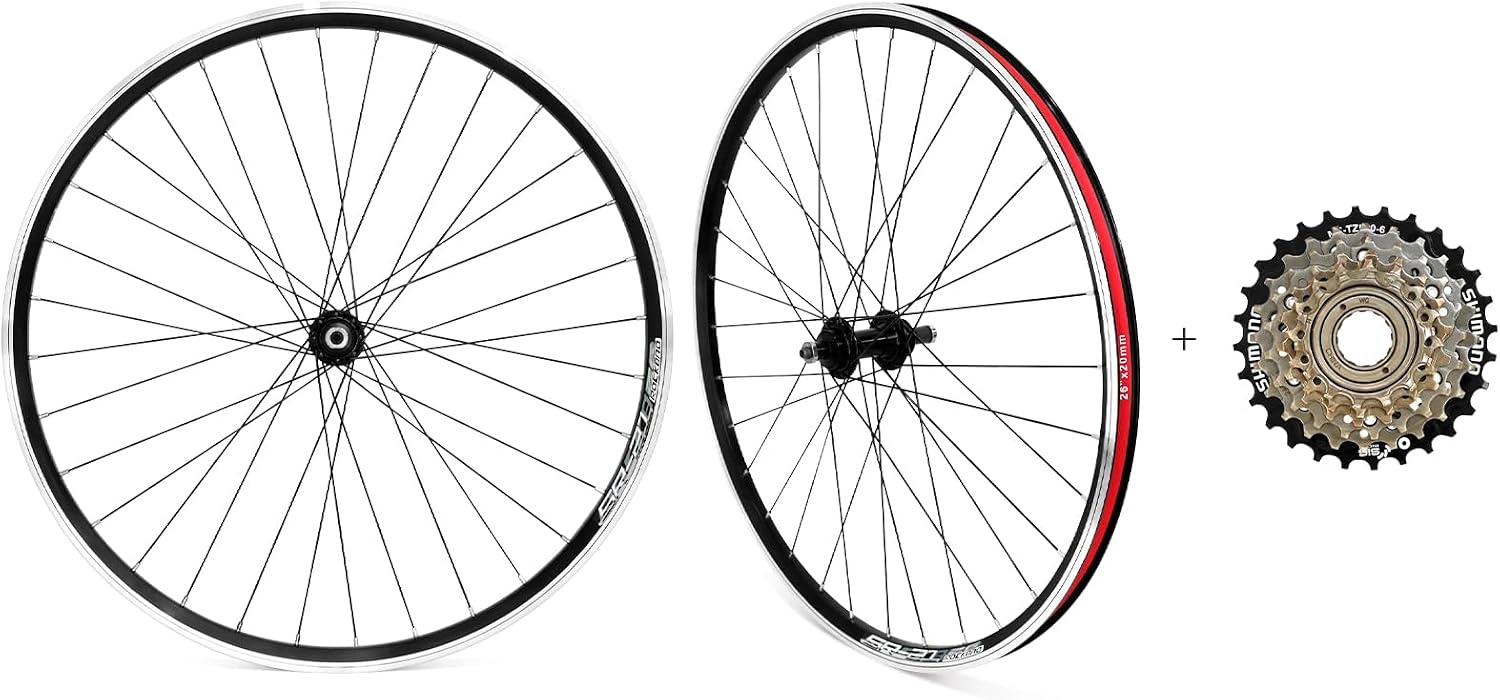 26' Mountain Bike Wheelset, Quick Release MTB Bicycle Double Wall Rims MTB Wheel Set, Ultralight Aluminum Alloy 32H Bike Wheels Compatible MF-TZ500-6/7 Speed Freewheel