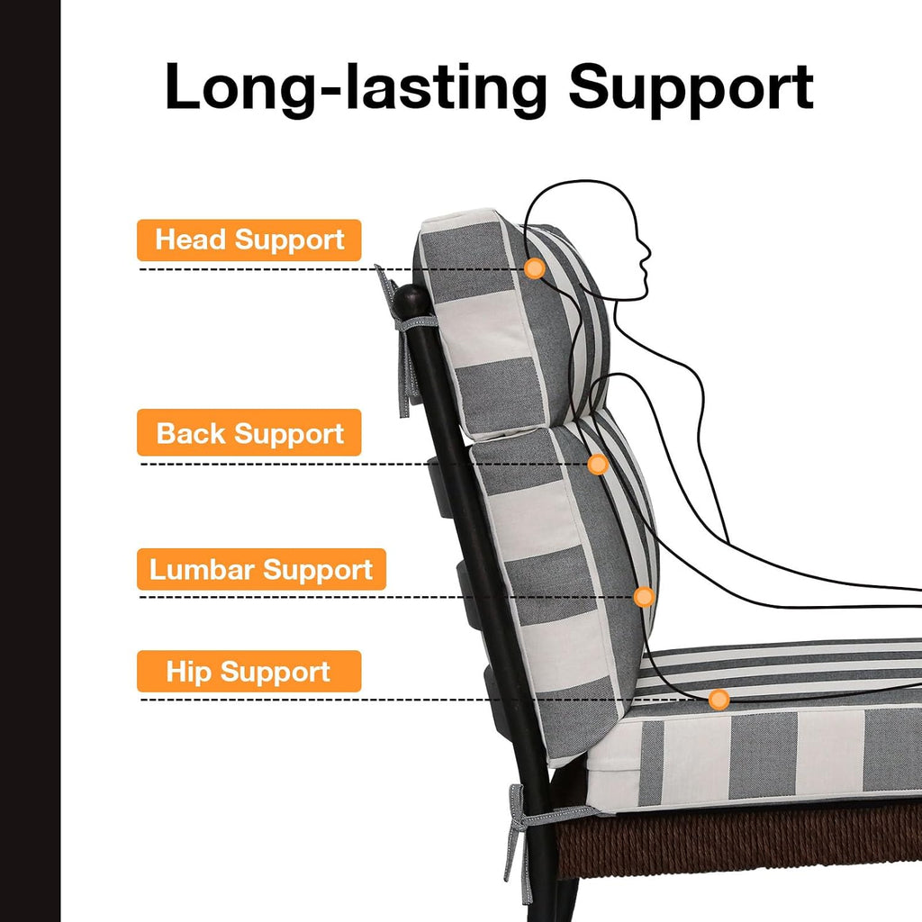 Unimatta Outdoor High Back Chair Cushion Seat Pads, 44 x 21 Inch Water-Repellent & Fade-Resistant Patio Furniture Cushions with Ties for Adirondack, Rocking Chairs, Gray Stripe