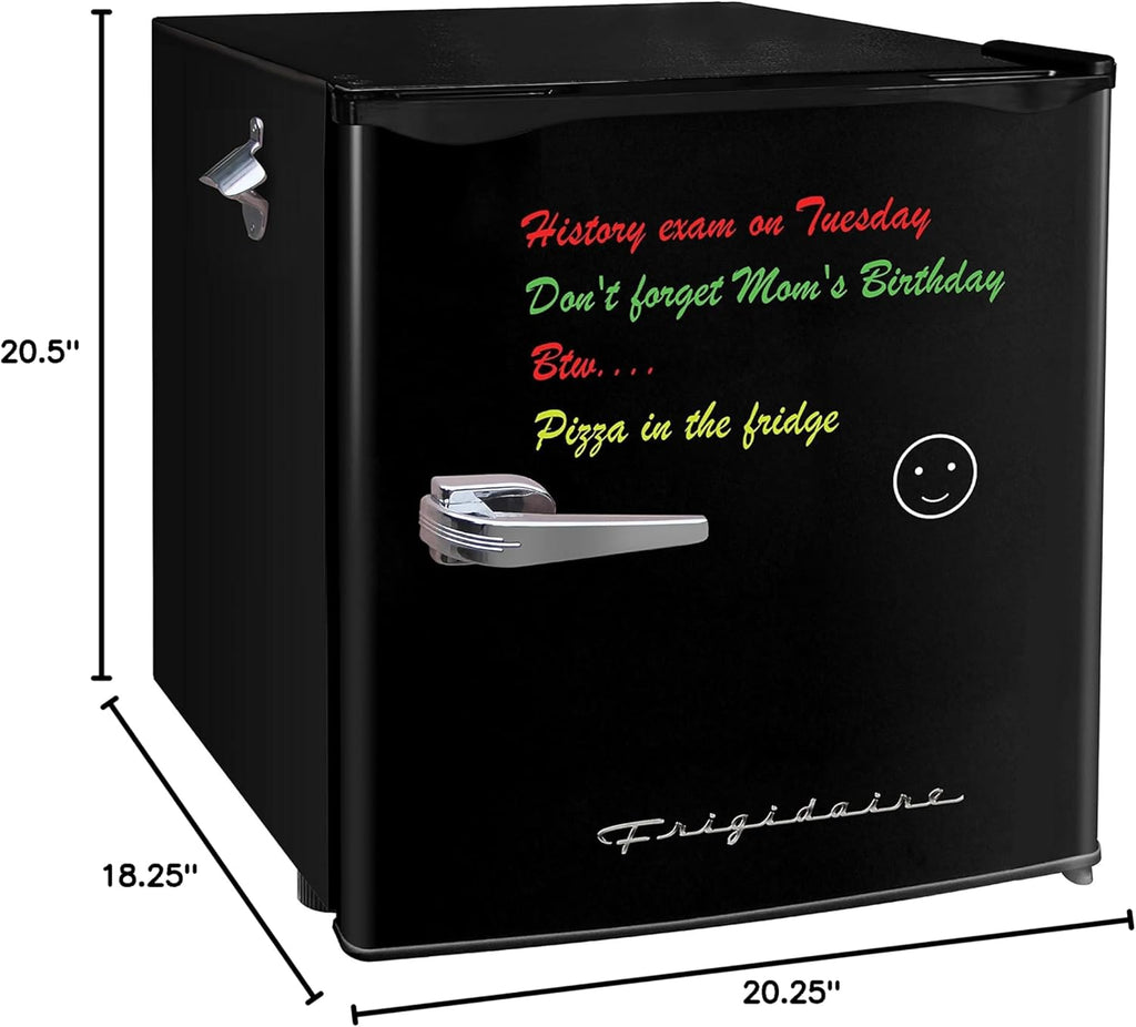 Frigidaire EFR107 Mini Fridge with Dry Erase Board & Small Ice Freezer - 1.6 Cu Ft Compact Refrigerator for College Dorm Room, Black