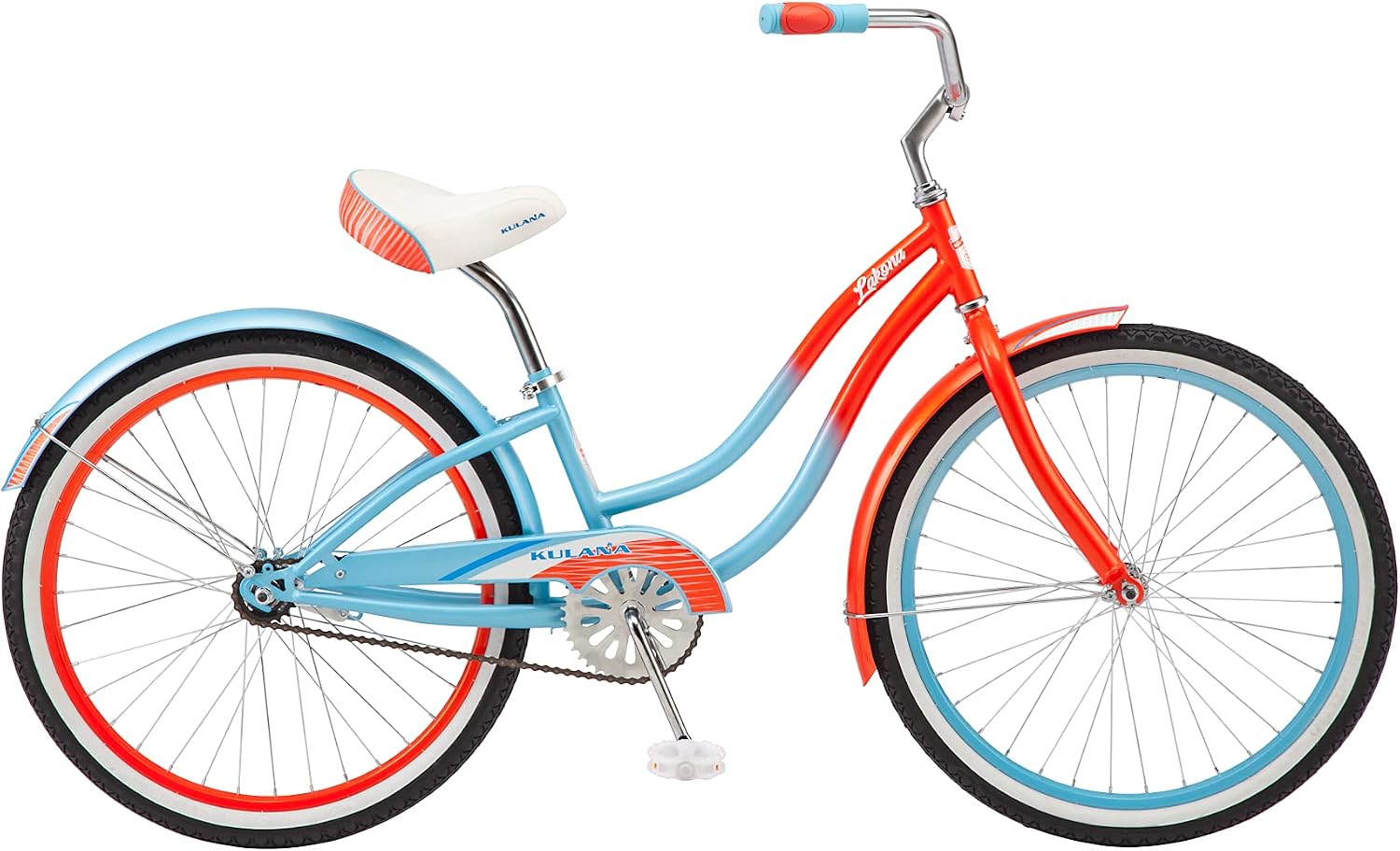 Kulana Lakona Shore, Tide or Wave Cruiser Bike, 20, 24 or 26 Inch Bike for Adults and Youth, 7 or Single Speed Beach Cruiser Bicycle, Rear Coaster Brake, Extra Wide, Cushioned Seat, Fenders