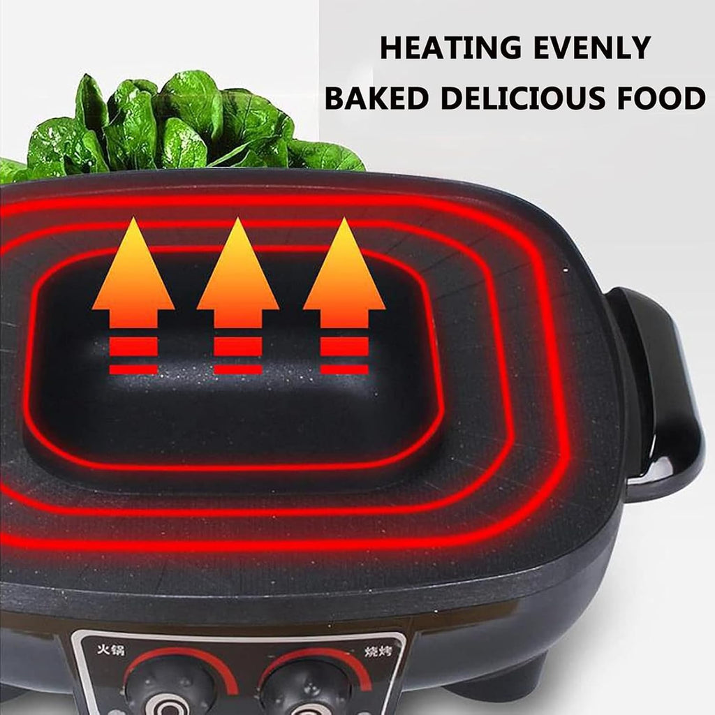 Medium Household Electric Hot Pot with Grill, Soup Pot and Korean BBQ, Non-stick Coating, Easy to Clean, For 2-4 People to Enjoy, 1600 W