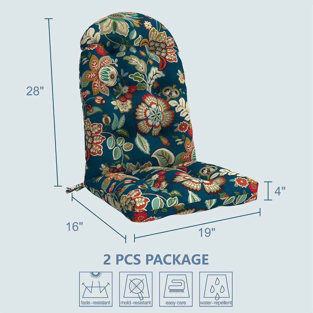 LVTXIII 2 Pack Outdoor Adirondack Chair Cushions, 44x19x4 Inch Water Repellent Patio Cushions for Rocking Chairs, Thick Tufted High Back Seat Cushion Set, Peacock Blue