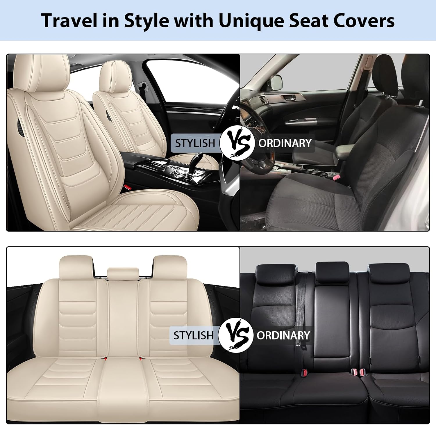 Fit for Volkswagen Jetta 2005-2025 Custom Seat Covers, PU Leather Car Seat Covers, Full Coverage Protection, Thick Cushioning Seat Protectors(Standard Full Set/Beige)
