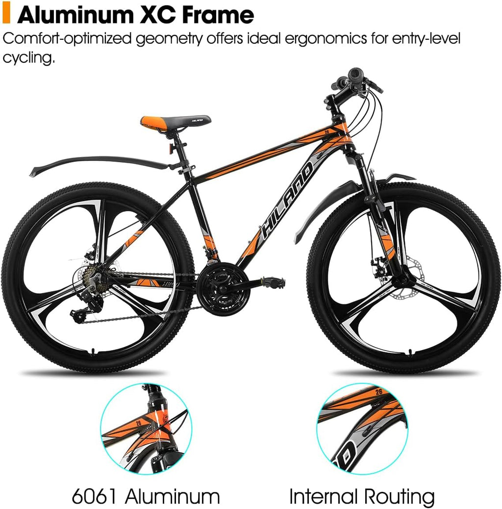 HILAND 26' MTB Mountain Bike for Men Women Adults, 18-Speed, Disc Brake, Lightweight Aluminum Frame, 3/6 Spoke Wheel