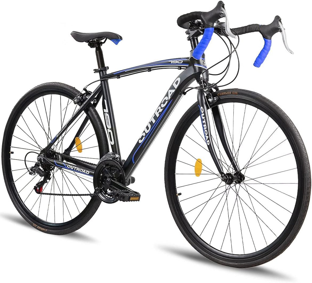 700C Wheel 21/14 Speed Road Bike with Light Weight Aluminum Alloy Frame, Commuter Bicycle with Dual Disc Brakes for Men and Women, Adult Faster Racing Bike, Red/Blue
