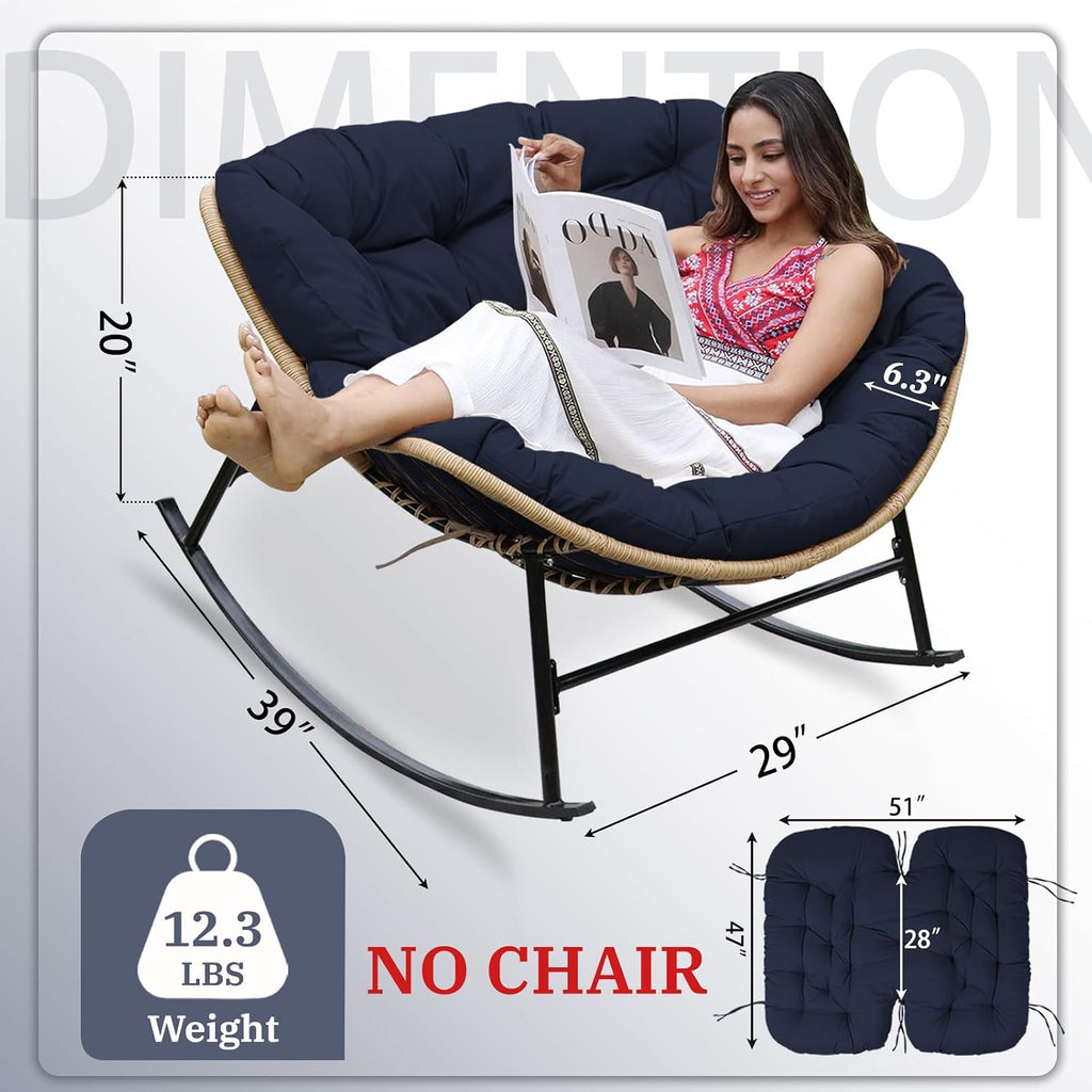 Outdoor Rocking Chair Cushions 6.3' Thick, Only Cushion, Waterproof, Fade-Resistant, Patio Egg Lounge Chair Cushion with 6 Straps, Indoor Papasan Chair Cushion (Navy Blue)