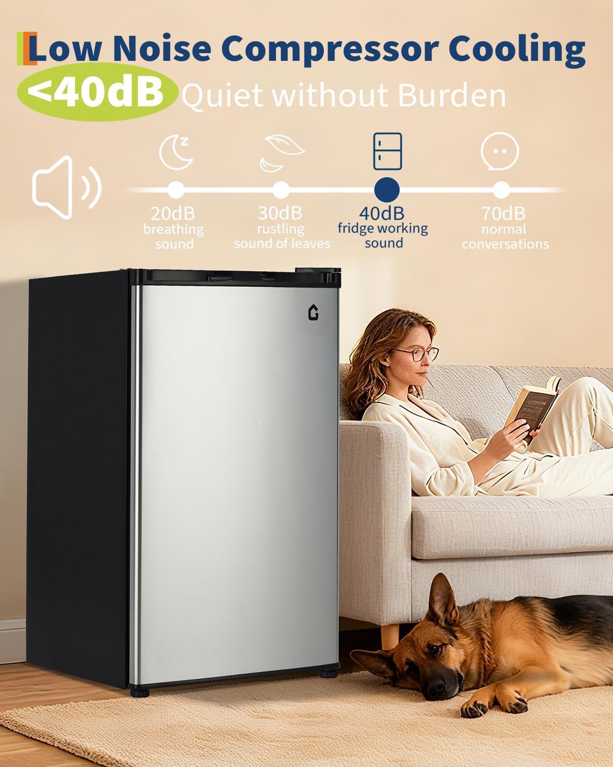 Garvee 4.5 Cu.Ft Mini Fridge with Freezer, Low Noise< 38dB, Compact Refrigerator w/Reversible Door, Adjustable Thermostat, Energy-Efficient Small Fridge for Bedroom, Office, Dorm