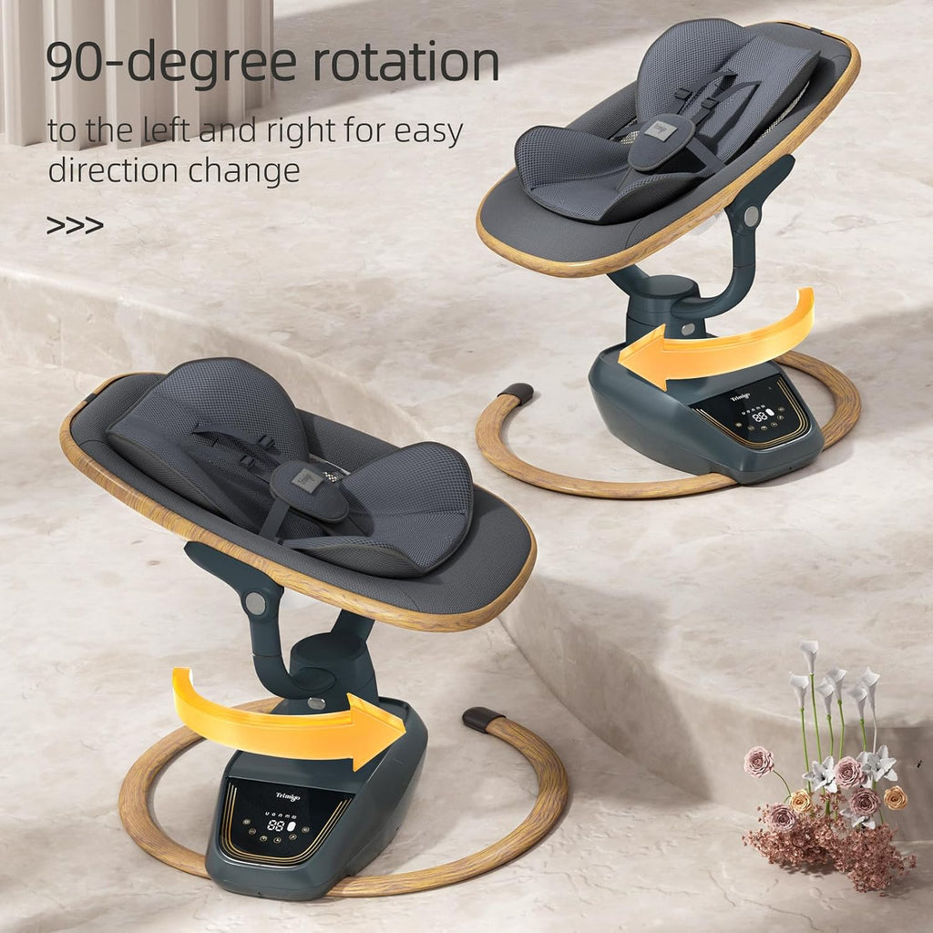Trimigo Baby Swing for Infant to Toddler, 180° Adjustable 3D Electric Baby Swing, Remote,5-Modes,4-Speed,3-Seat Height, 8 Melody, Newborn Swing,Infant Swing for Babies 0-12 Month (Girl and Boy)