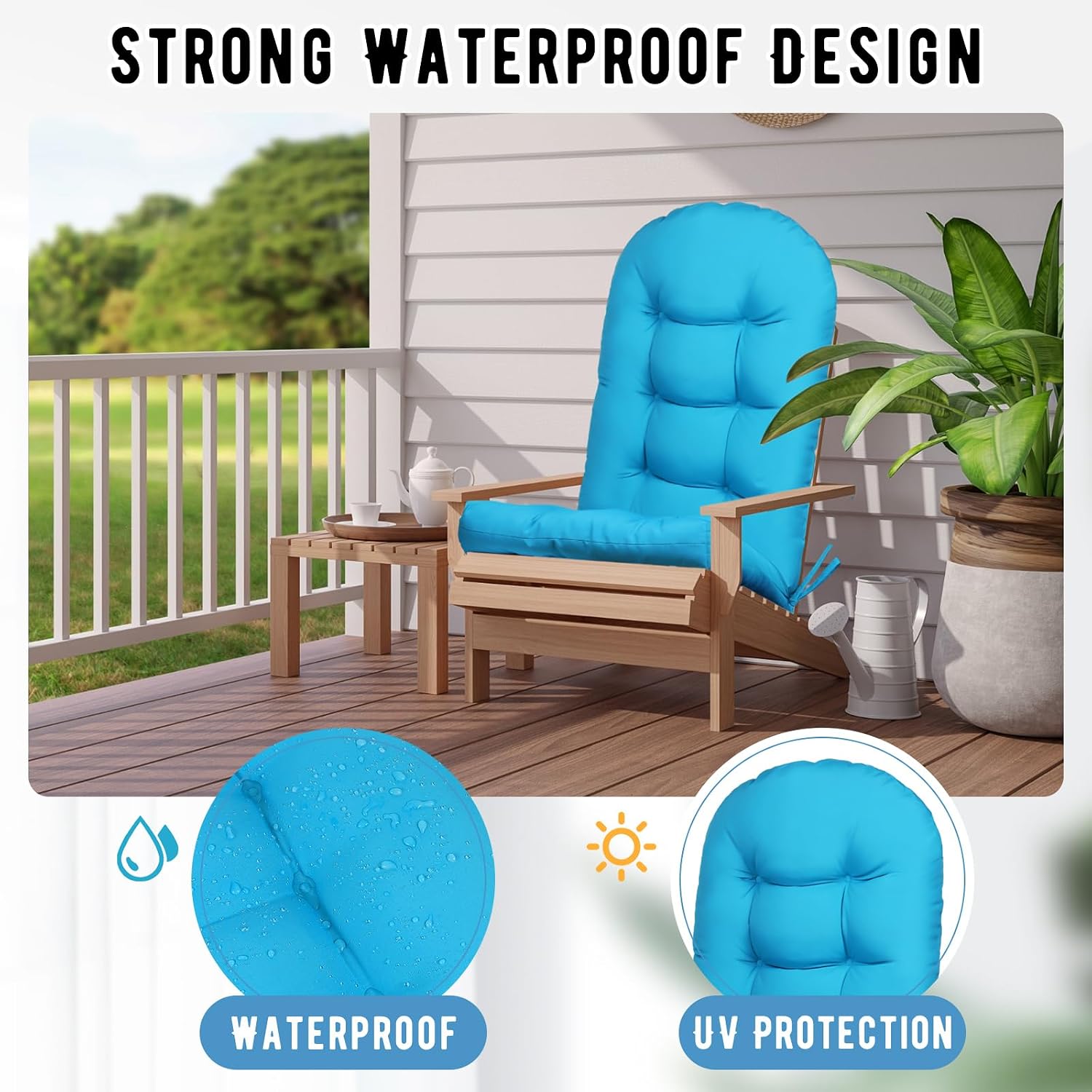 4 Pack Adirondack Chair Cushion, Waterproof Rocking Chair Cushion - Fade Resistant Patio Furniture Cushions, Thickened Patio Chair Pad for Outdoor and Indoor, 49x20x5 Inch