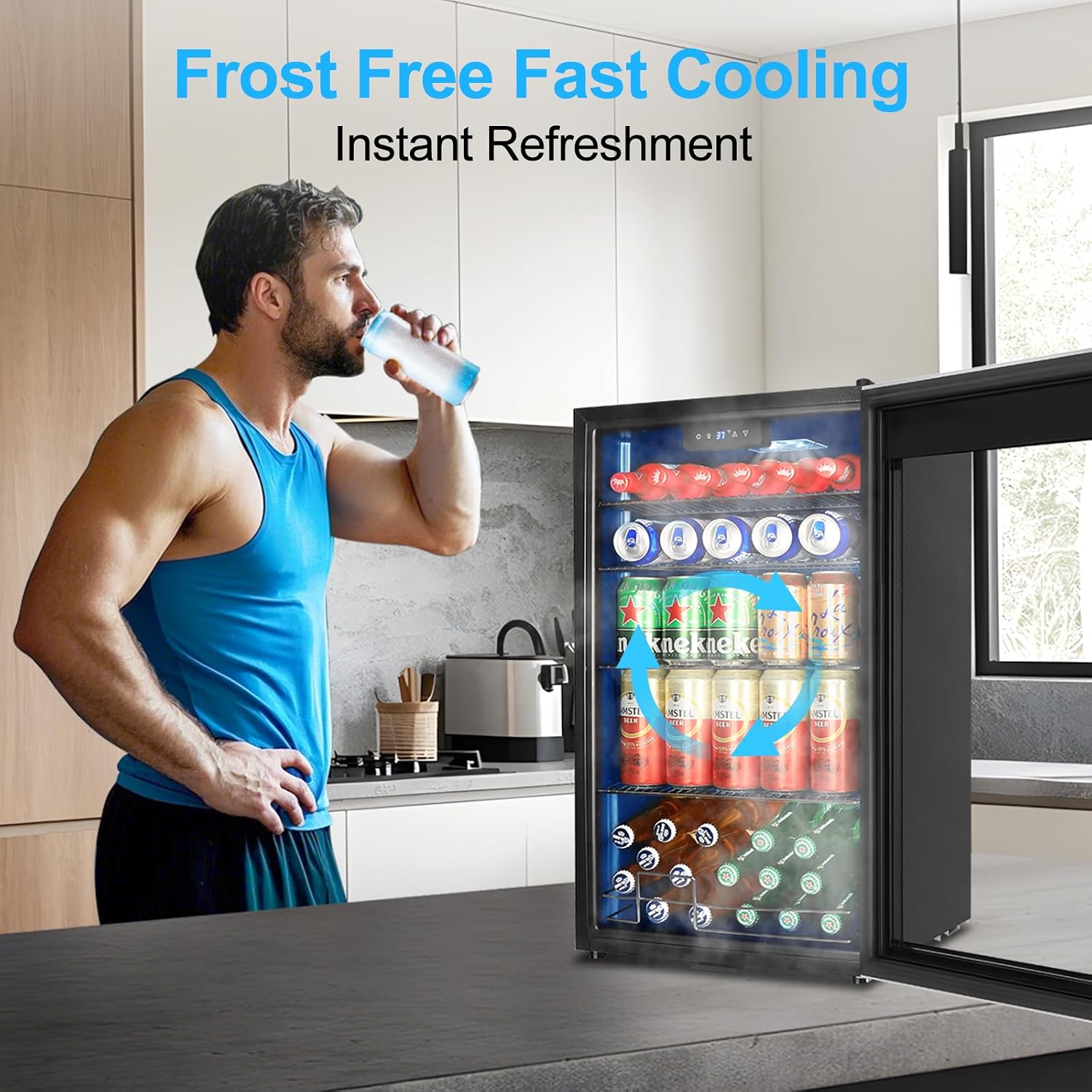 FoMup Beverage Refrigerator 126 Can, Mini Beverage Fridge Small Beverage Cooler Stainless Steel with Glass Door Safety Lock, Drink Fridge for Beer Soda Wine, Perfect for Dorm Office Hotel