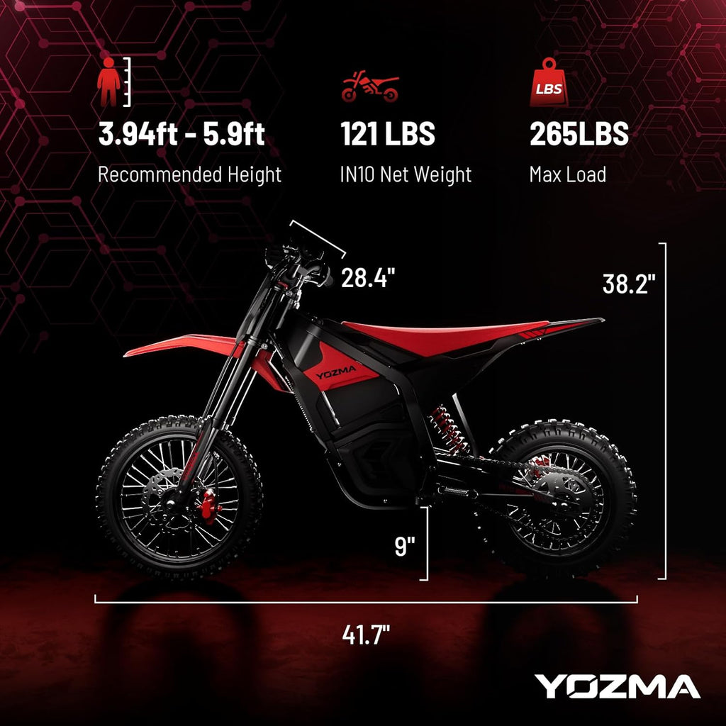 Yozma IN10 Electric Dirt Bike, 2600W 40MPH Electric-Motorcycle with 48V/23AH Battery Ebike, Full Hydraulic Brakes and Suspensions Mountain Off-Road E Dirt Bike, for Teens & Adults