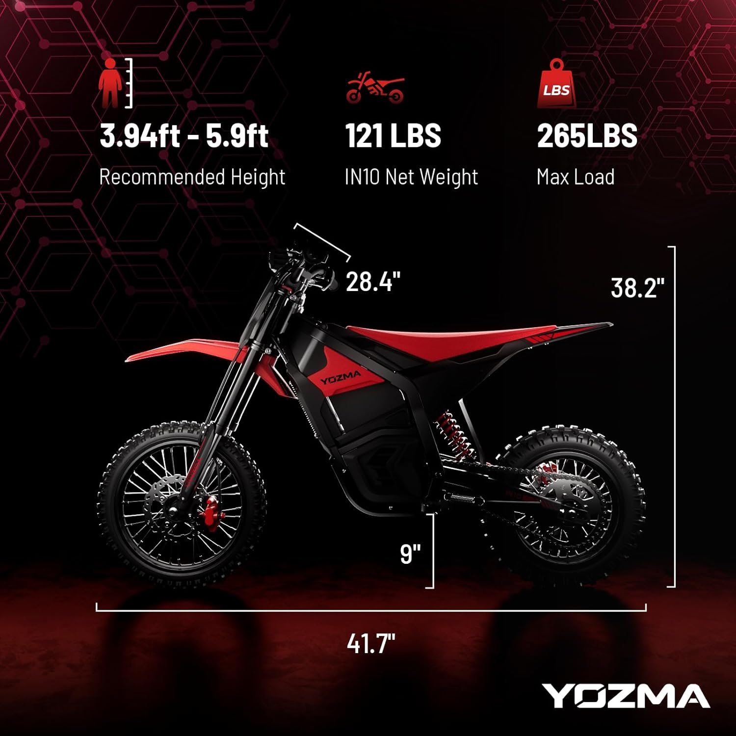 Yozma IN10 Electric Dirt Bike, 2600W 40MPH Electric-Motorcycle with 48V/23AH Battery Ebike, Full Hydraulic Brakes and Suspensions Mountain Off-Road E Dirt Bike, for Teens & Adults