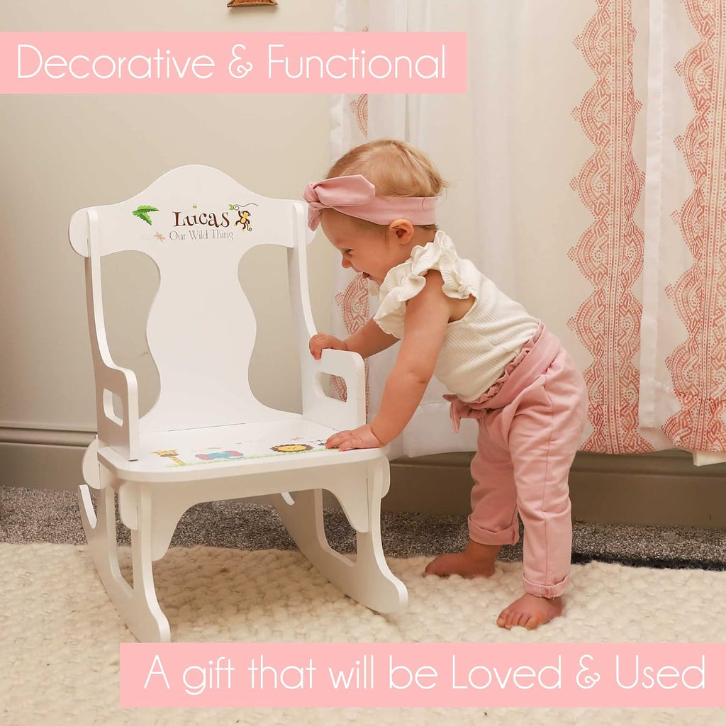 My Bambino Personalized Wooden Rocking Chair for Kids | Toddler Boys Rocking Chair Puzzle Rocker (Woodland) | Custom Name Toddler Chair | Baby Shower & Birthday Gift