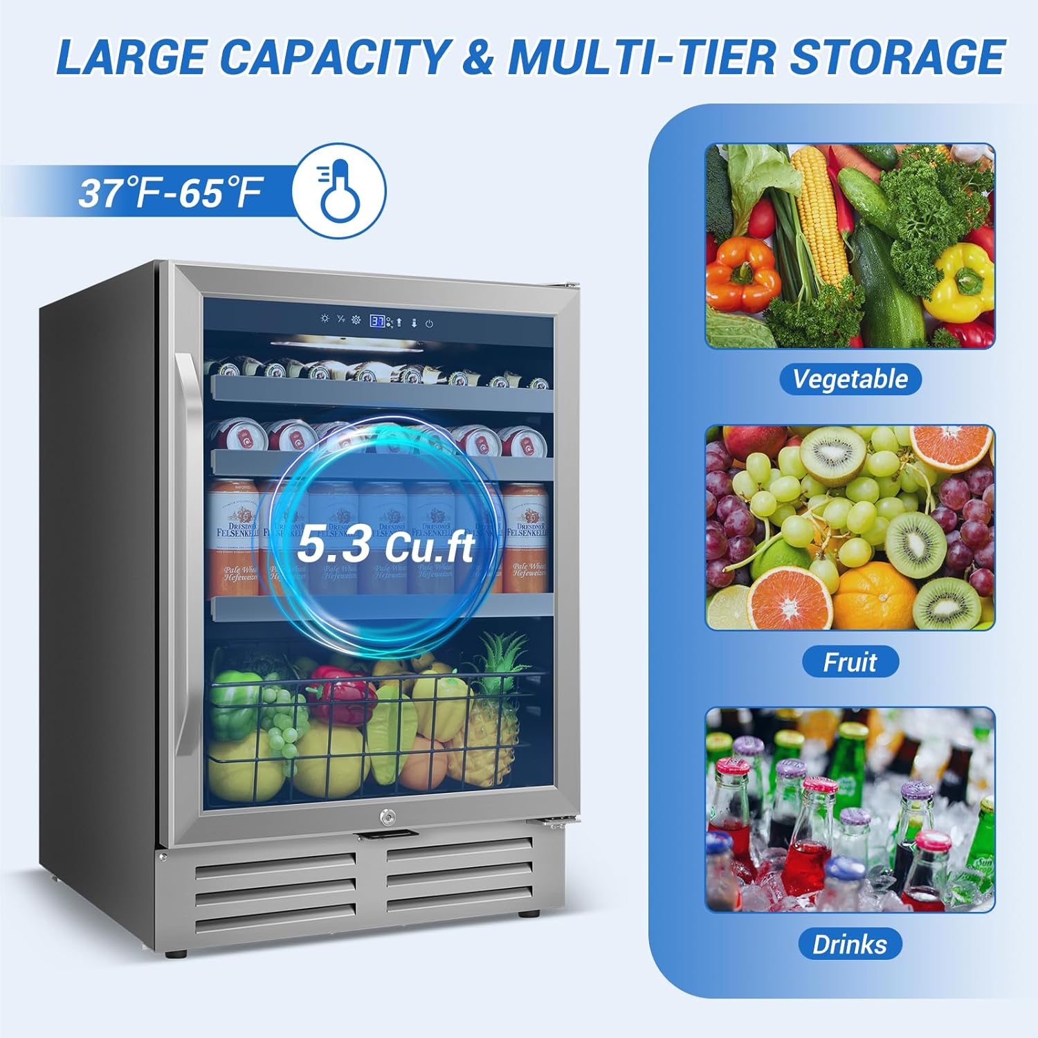 Velivi 24' Beverage Refrigerator Undercounter | 180 Can Capacity | Built-In Undercounter Cooler | Glass Door for Soda, Water, Beer | Home, Bar, or Office Use