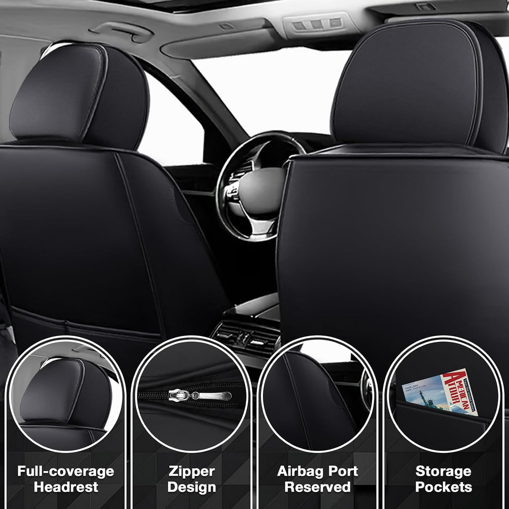 Car Seat Covers Fit for Ford Explorer 2000-2025, Leather Seat Covers for Car, Waterproof Non-Slip Durable Car Seat Protector(2 Seats,Black)