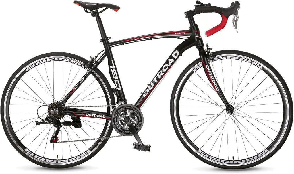 700C Wheel 21/14 Speed Road Bike with Light Weight Aluminum Alloy Frame, Commuter Bicycle with Dual Disc Brakes for Men and Women, Adult Faster Racing Bike, Red/Blue